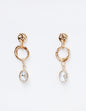 Gold Hammered Coin with Open Circle and Clear Rhinestone 2" Drop Earring
