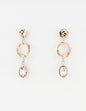 Gold Hammered Coin with Open Silver Circle and Clear Rhinestone 2" Drop Earring