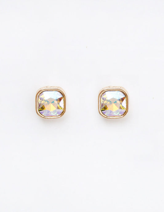 AB Crystal Square Stud .5" Earring