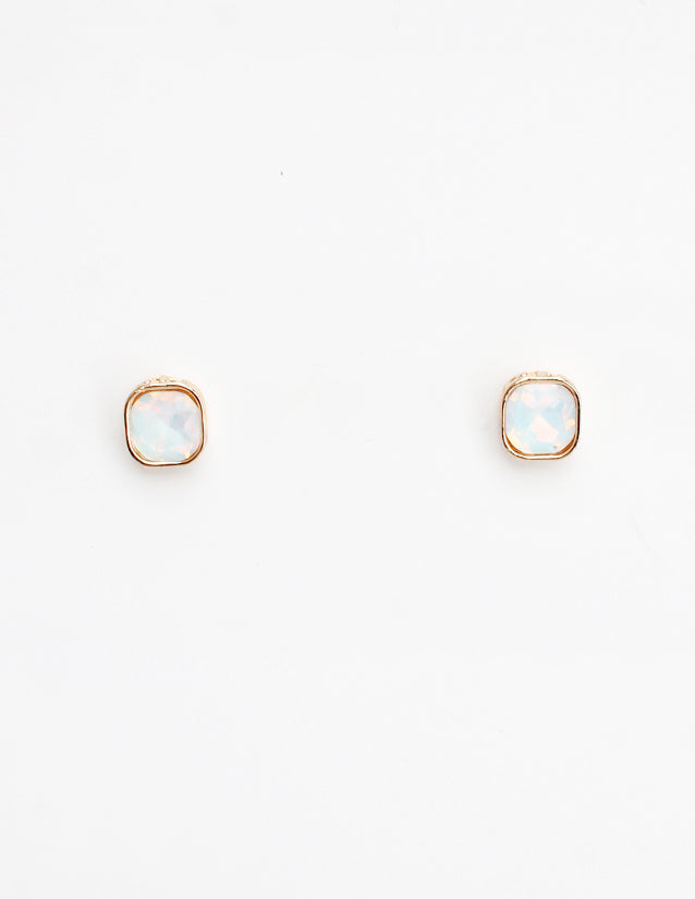 White Crystal Square Stud .5" Earring