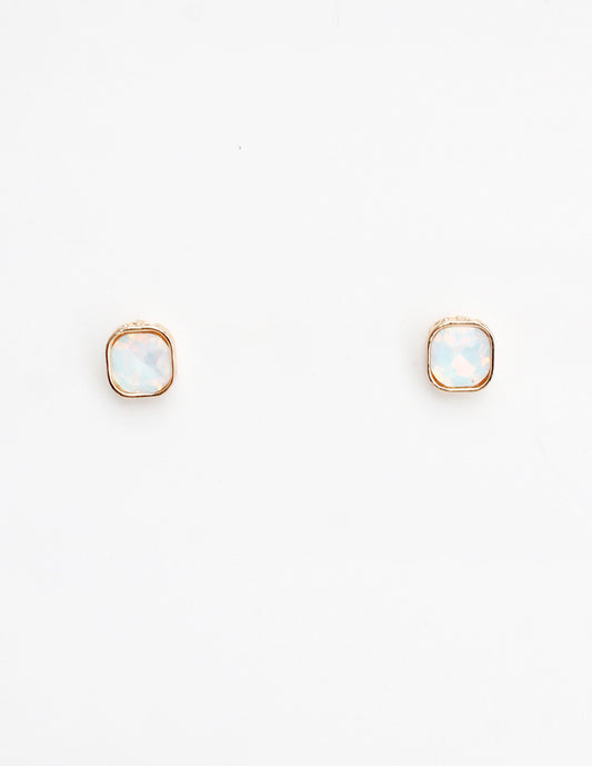 White Crystal Square Stud .5" Earring