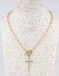 Gold Open Chain with Toggle and  Rhinestone Cross 18" Necklace
