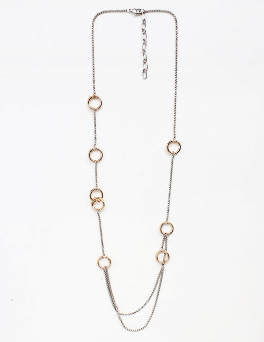 Silver Chain with Double Gold Circle Accents 32" Necklace