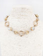 Gold and Silver Two Tone Textured Necklace with Clear Stone 16"-18" Necklace
