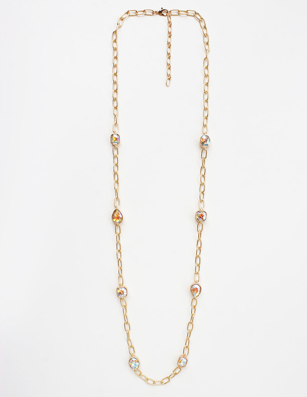 Gold Textured Chain with AB Crystal 32" Necklace