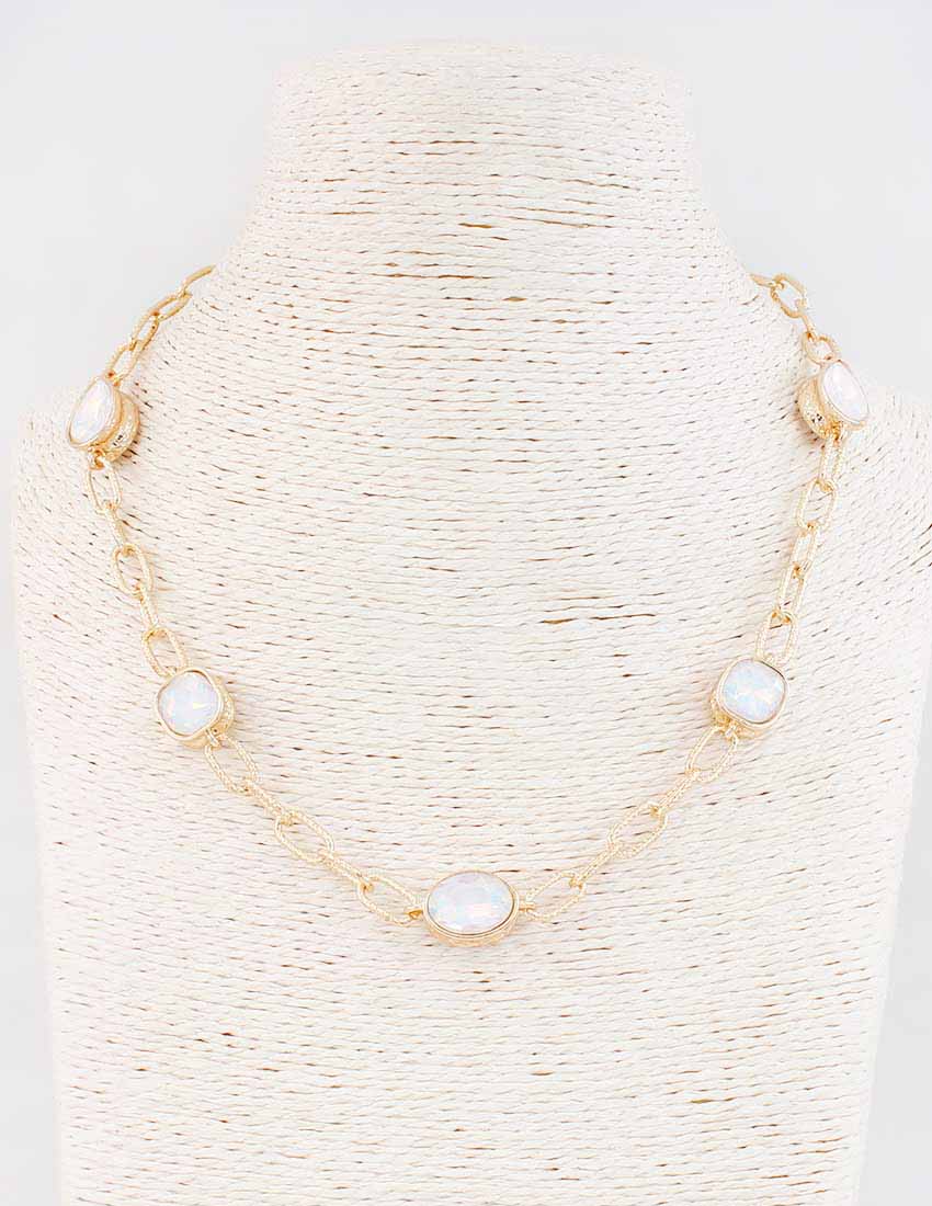 Gold Chain with White Opal Stone Accents 16"-18" Necklace