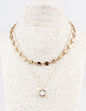 Two Layered  Hammered Square with Clear Crystal Drop 16"-18" Necklace
