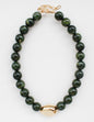 Green Natural Stone with Gold Hammered Accent 8mm Beaded 16"-18" Necklace