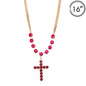Hot Pink Crystal with Gold Chain and Rhinestone Cross 16"-18" Necklace