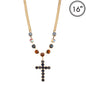 Dark Multi Crystal with Gold Chain and Rhinestone Cross 16"-18" Necklace