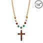 Dark Multi Crystal with Gold Chain and Rhinestone Cross 16"-18" Necklace
