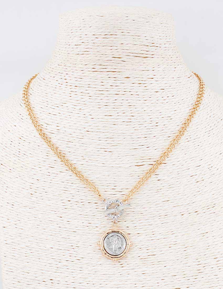 Gold Chain with Toggle and Silver and Gold Coin Charm Necklace 17"