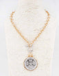 Gold Chain with Open Circle and Large Silver Charm 16"-18" Necklace