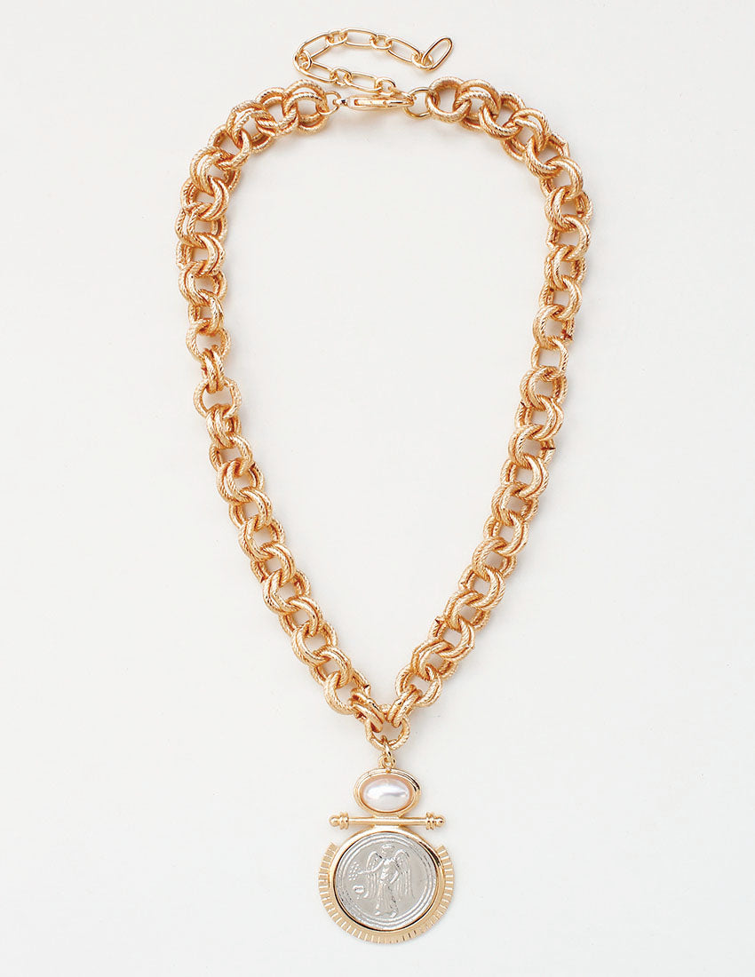 Gold Thick Chain with Silver and Gold Coin 16"-18" Necklace