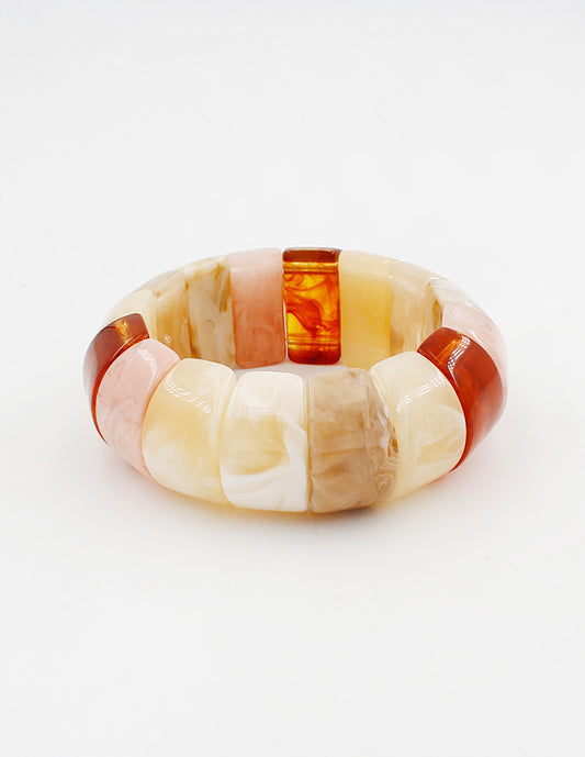 Light Pink, Tortoise, and Natural Acrylic Squared Stretch Bracelet