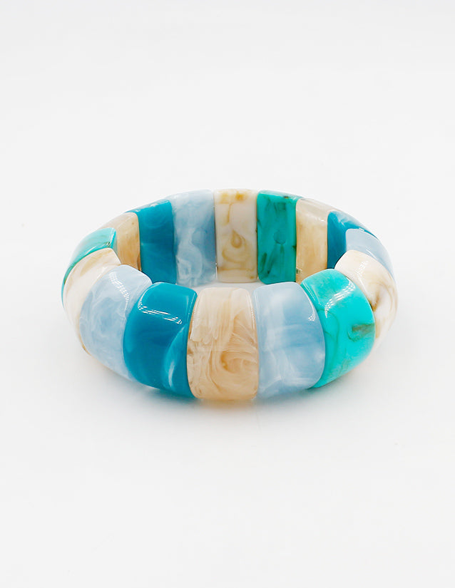 Light Blue, Turquoise, and Natural Acrylic Squared Stretch Bracelet