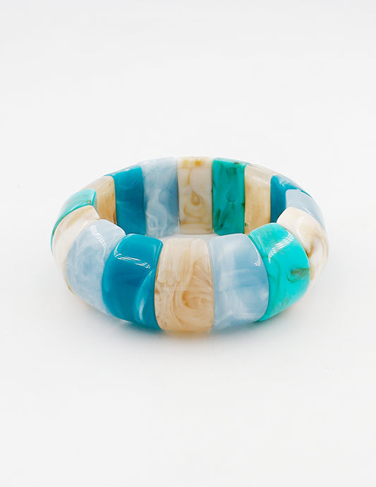 Light Blue, Turquoise, and Natural Acrylic Squared Stretch Bracelet