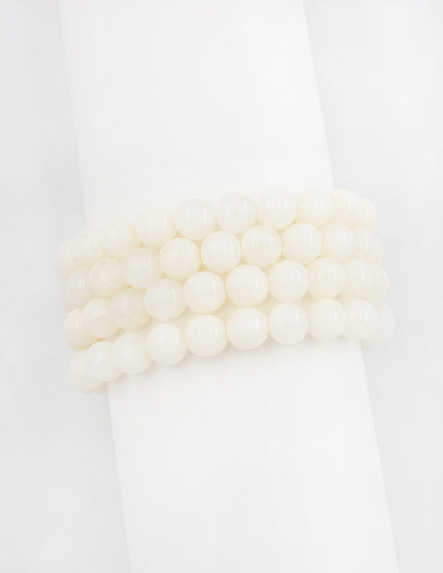Set of 4 White Natural Stone Stretch Bracelets