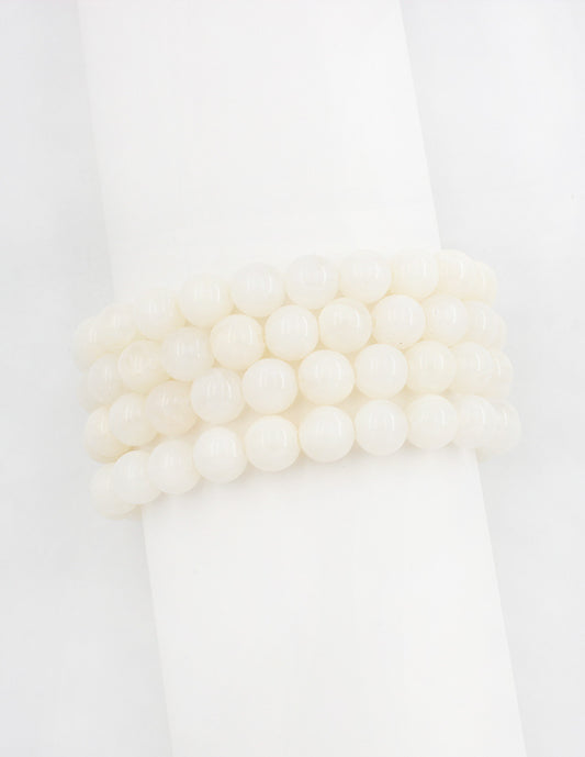 Set of 4 White Natural Stone Stretch Bracelets