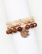 Set of 3 White, Brown Natural Stone and Gold with Gold Coin Set of 3 Stretch Bracelets