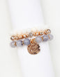 Set of 3 White, Grey Natural Stone and Gold with Gold Coin Set of 3 Stretch Bracelets