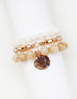 Set of 3 White, Natural Stone and Gold with Gold Coin Set of 3 Stretch Bracelets