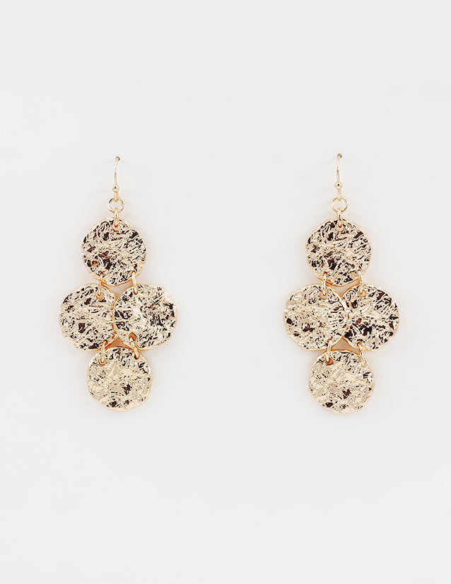 Hammered Gold Circles Drop 2" Earrings
