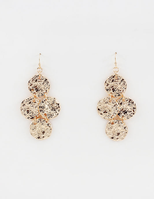 Hammered Gold Circles Drop 2" Earrings