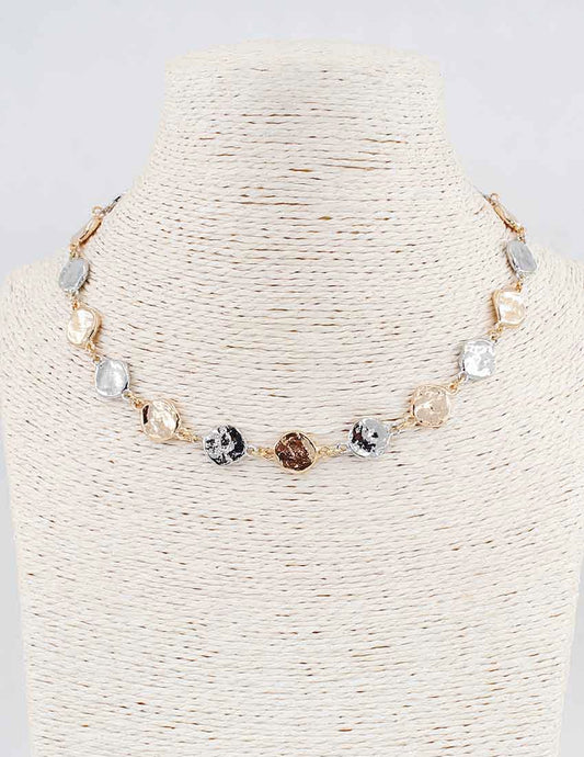 Gold and Silver Hammered Circle 16"-18" Necklace