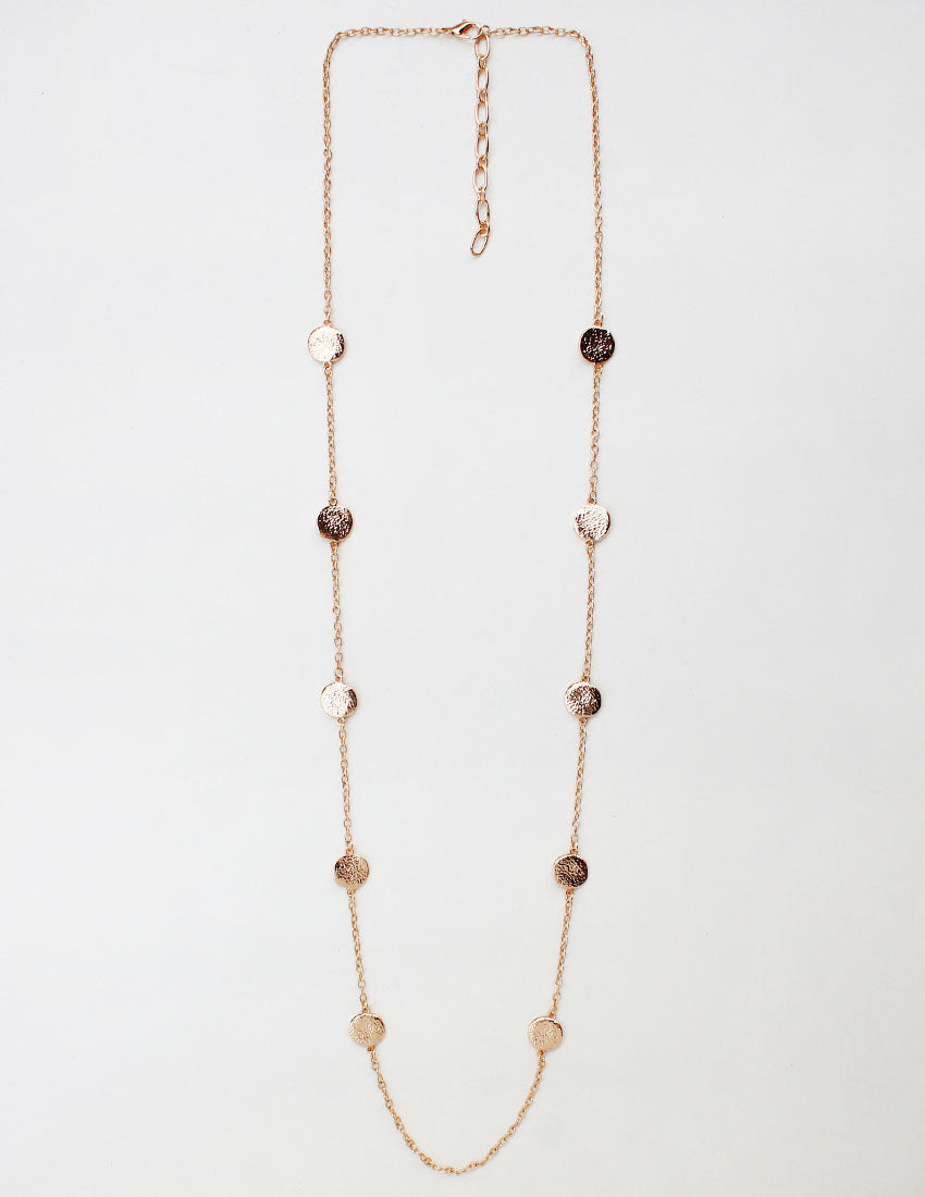 Gold Hammered Circle 32" Necklace