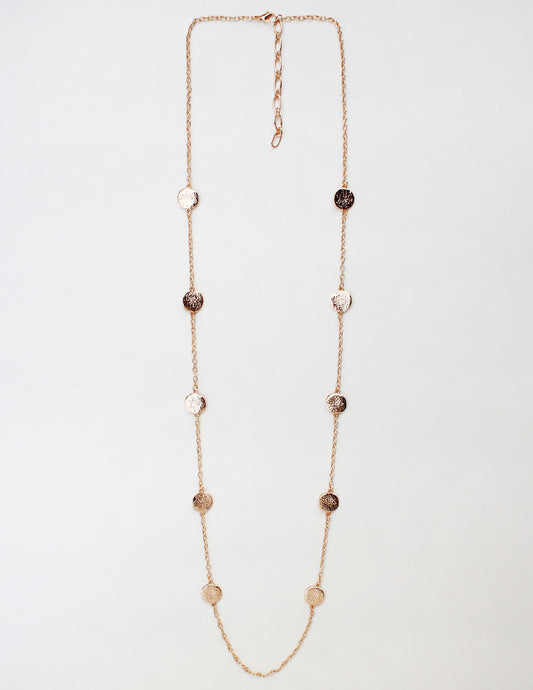 Gold Hammered Circle 32" Necklace