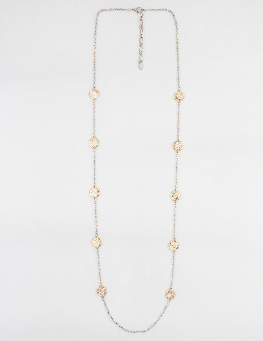 Gold and Silver Hammered Circle 32" Necklace