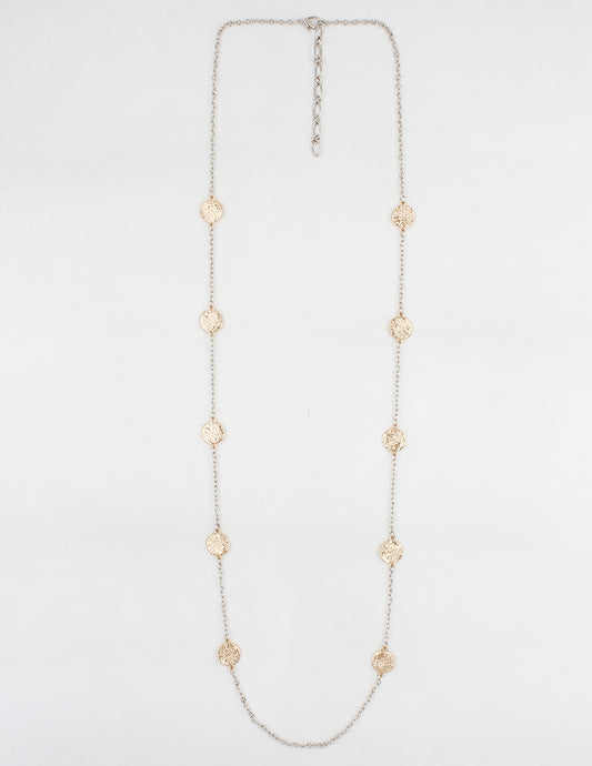 Gold and Silver Hammered Circle 32" Necklace