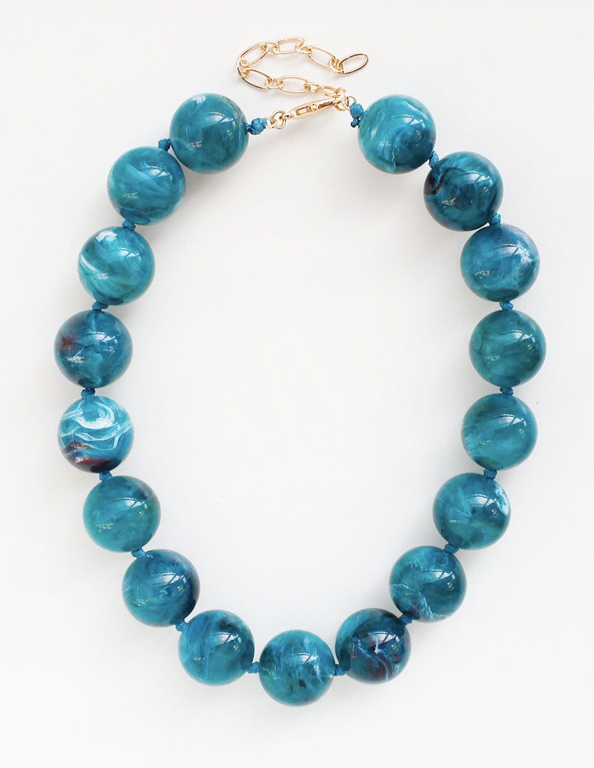 Teal Acrylic Stone Chunky Beaded 16"-18" Necklace