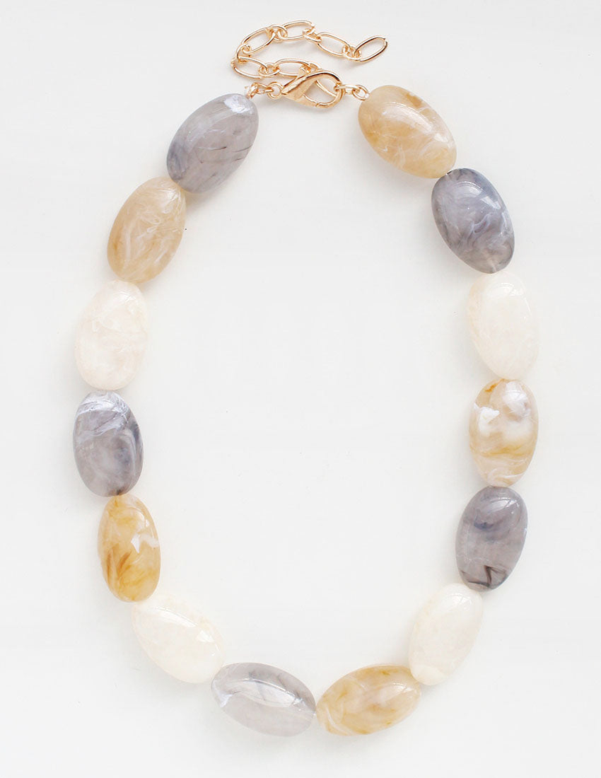 Cream, Grey, and Brown Stone 16"-18" Necklace