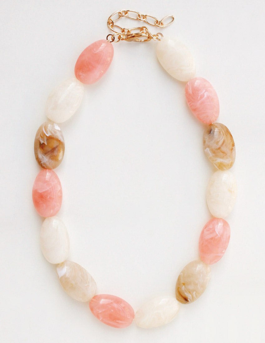 Cream, Light Pink, and Brown Stone 16"-18" Necklace