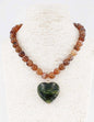 Brown Beaded with Green Stone Heart 16"-18" Necklace