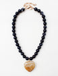 Black Beaded Necklace with Natural/Tan Acrylic Heart 16"-18" Necklace