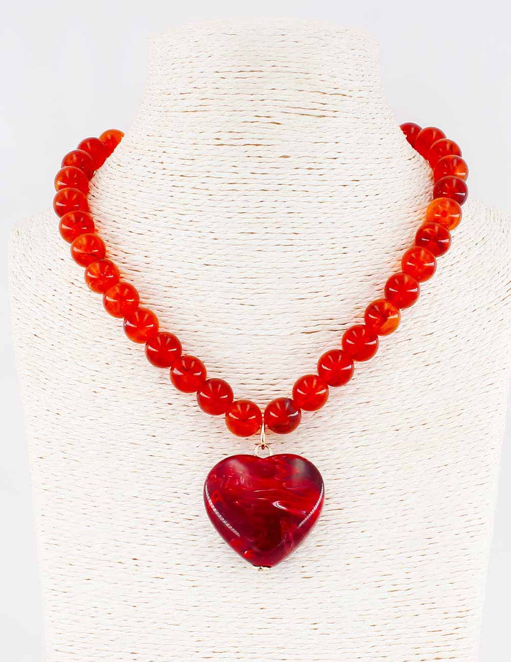 Red Beaded with Red Stone Heart 16"-18" Necklace