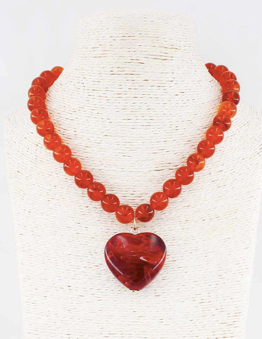 Red Beaded with Red Stone Heart 16"-18" Necklace