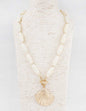 White Oval Stone 16"-18" Necklace with Gold 2" Shell Charm