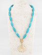 Turquoise Oval Stone 16"-18" Necklace with Gold 2" Shell Charm