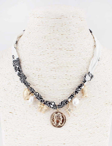 White Scarf Charm Necklace