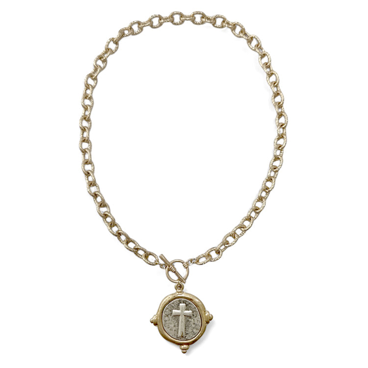 Gold Chain with Silver and Gold Coin 16"-16" Necklace