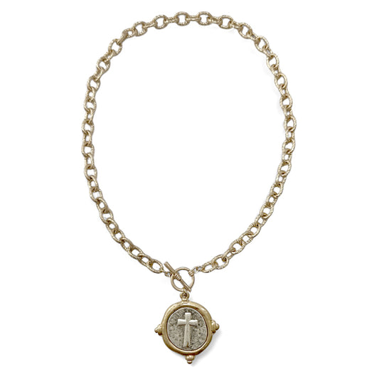 Gold Chain with Silver and Gold Coin 16"-16" Necklace