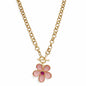 Worn Gold Open Circle with Pink Acrylic and Gold Flower Pendant 18" Necklace