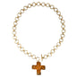 Matte Gold Open Circle Toggle Chain with Hammered Gold Cross 17" Necklace