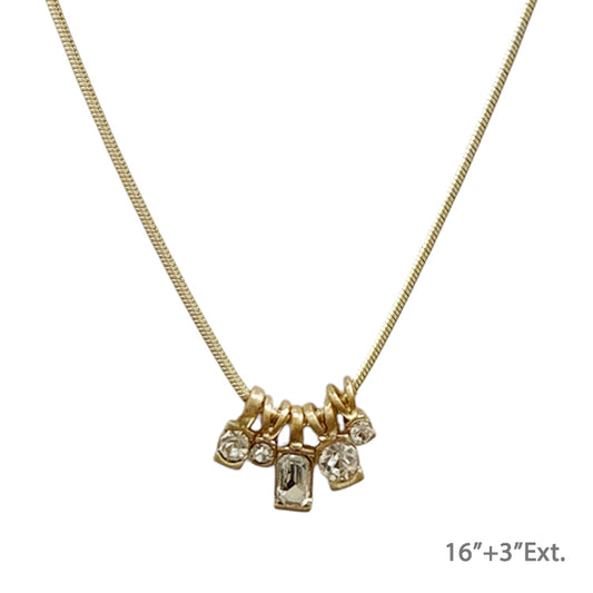 Gold 16"-18" Chain Necklace with Clear Rhinestone Charms