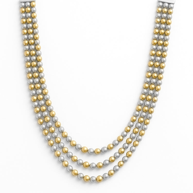 Gold and Silver 4mm Beaded Triple Layered 16"-18" Necklace