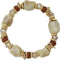 Cream Natural Stone with Crystal and Gold Bars Stretch Bracelet